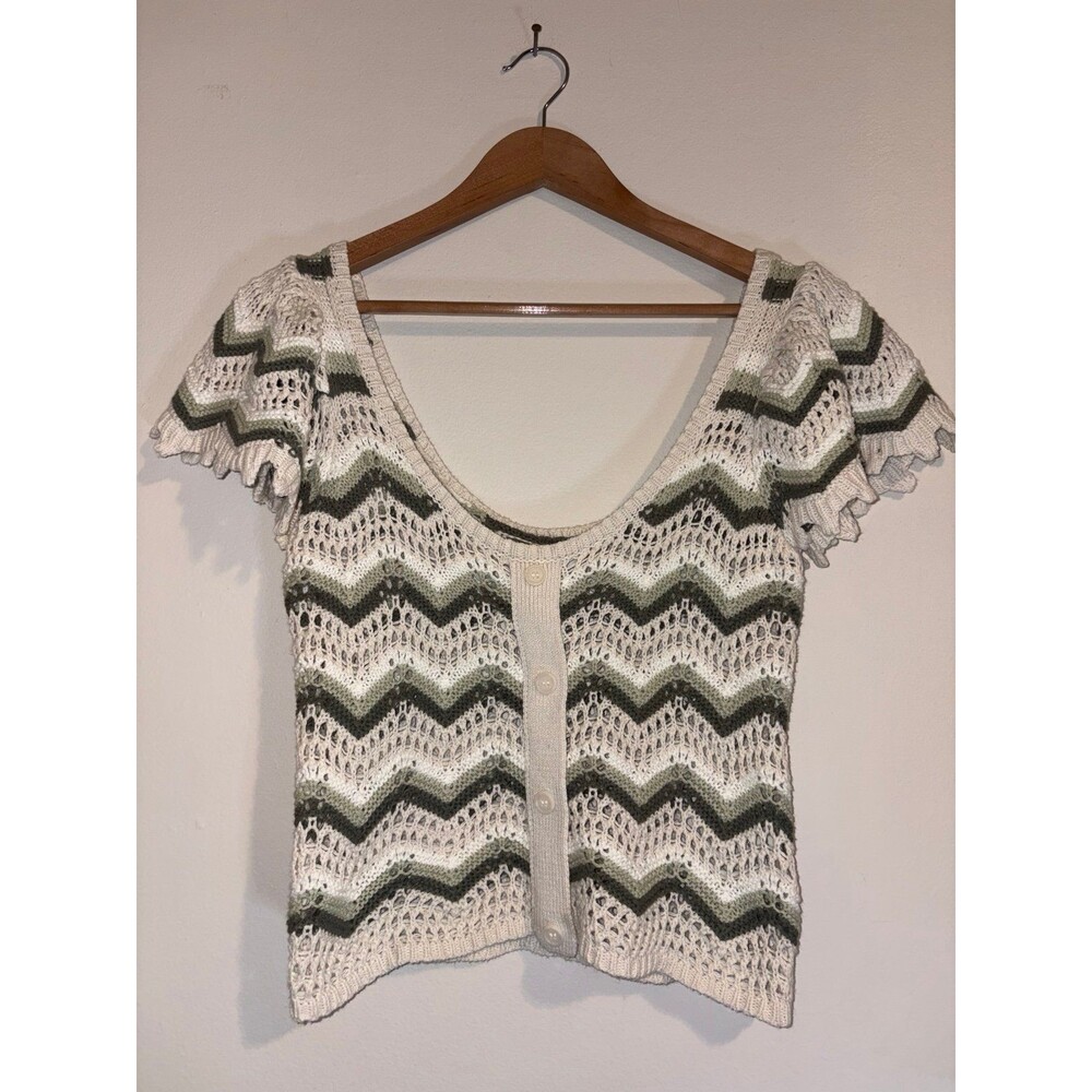 Blu Pepper Mossy Green and Cream Knit Top - Size Large